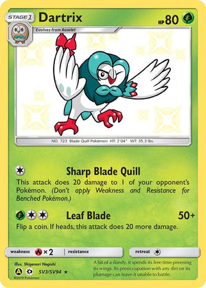 Dartrix Shiny Holo Rare Hidden Fates: Shiny Vault SV3/SV94
