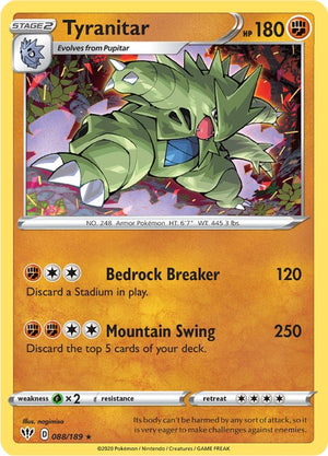 Tyranitar Holo Rare SWSH03: Darkness Ablaze 088/189