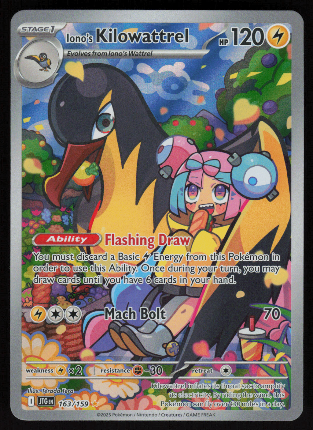 Iono's Kilowattrel Illustration Rare SV09: Journey Together 163/159 NM