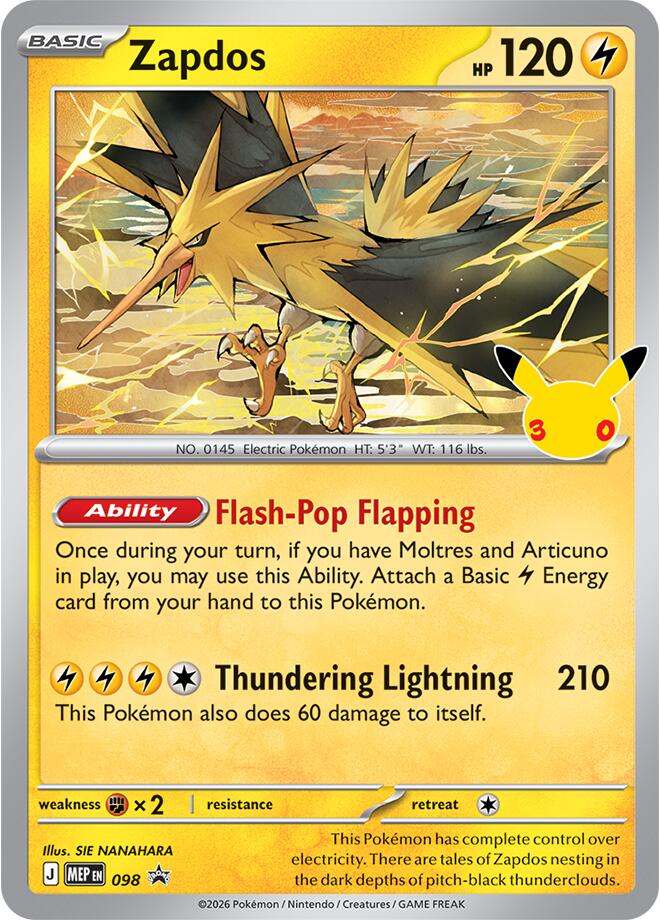 Zapdos - 098 (30th Celebration) Promo ME: Mega Evolution Promo 098