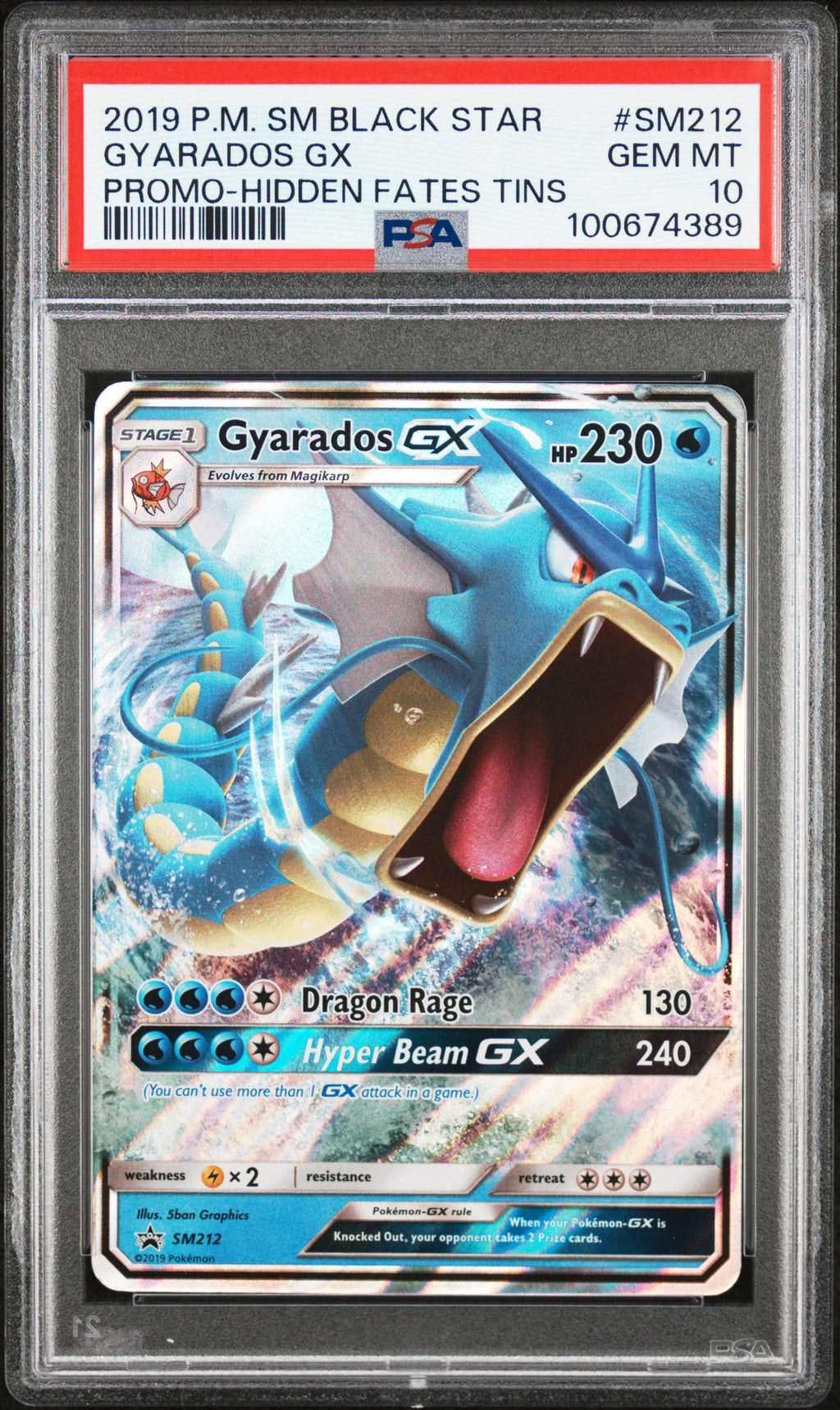 2019 POKEMON SM BLACK STAR PROMO | HIDDEN FATES TINS #SM212 GYARADOS GX PSA 10
