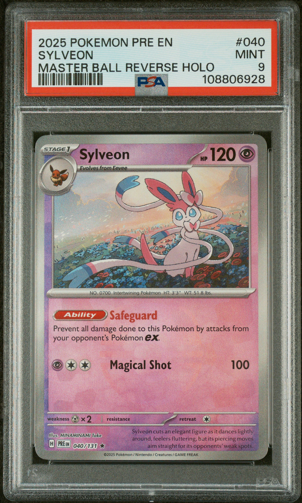 2025 POKEMON PRE EN-PRISMATIC EVOLUTIONS | MASTER BALL REVERSE HOLO #040 SYLVEON PSA 9