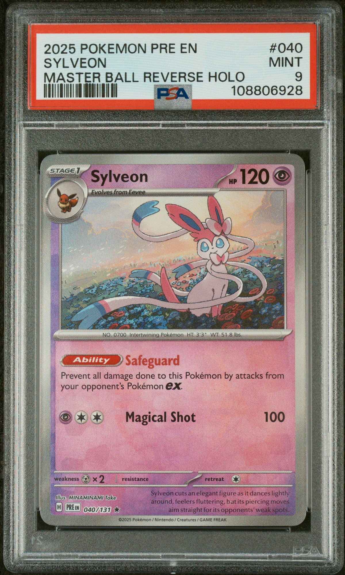 2025 POKEMON PRE EN-PRISMATIC EVOLUTIONS | MASTER BALL REVERSE HOLO #040 SYLVEON PSA 9