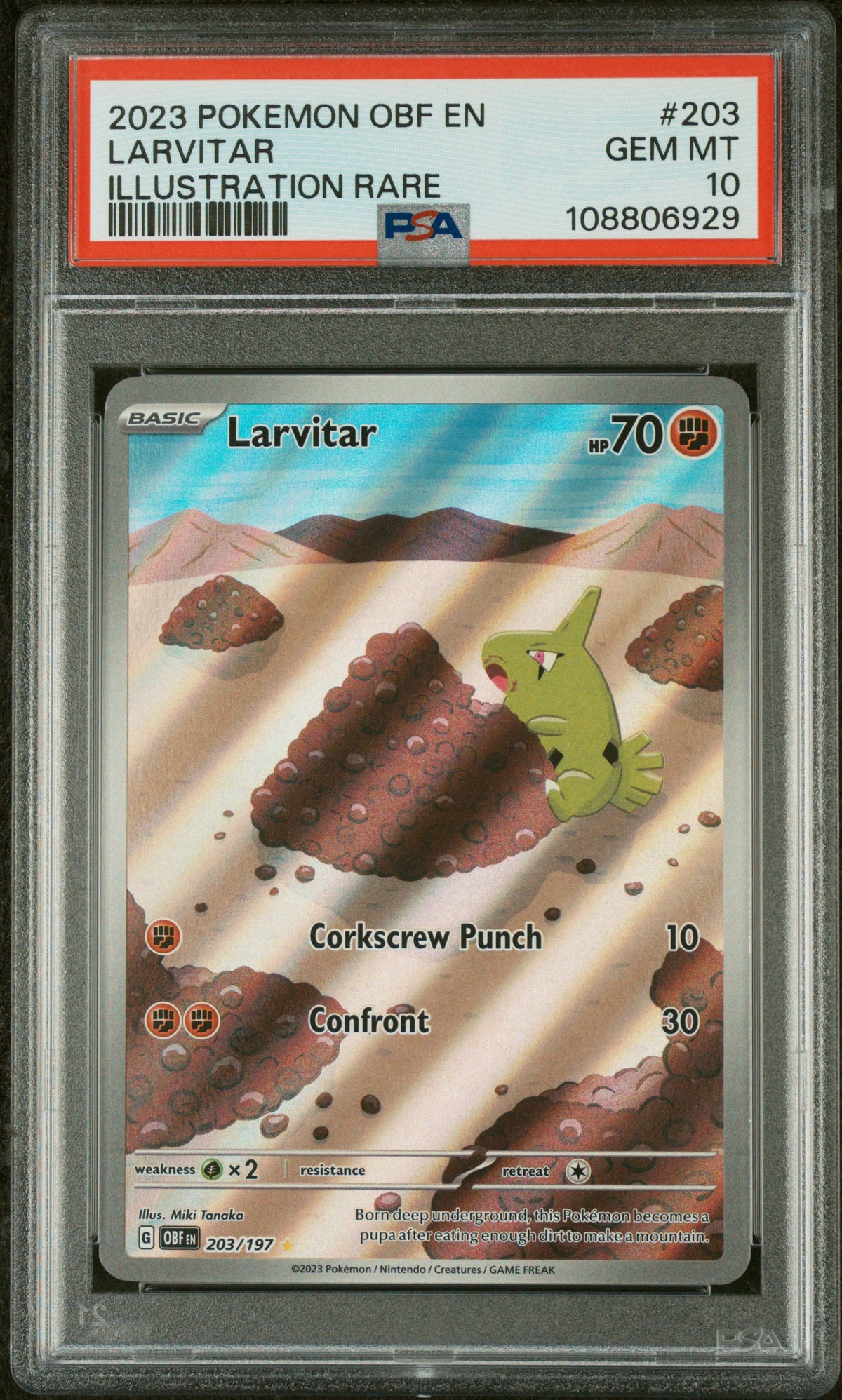 2023 POKEMON OBF EN-OBSIDIAN FLAMES | ILLUSTRATION RARE #203 LARVITAR PSA 10