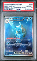 Pokémon trading card featuring Blastoise EX with a PSA grading label on top.