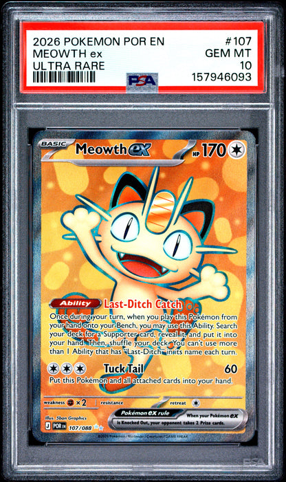 2026 POKEMON POR EN-PERFECT ORDER | ULTRA RARE #107 MEOWTH EX PSA 10