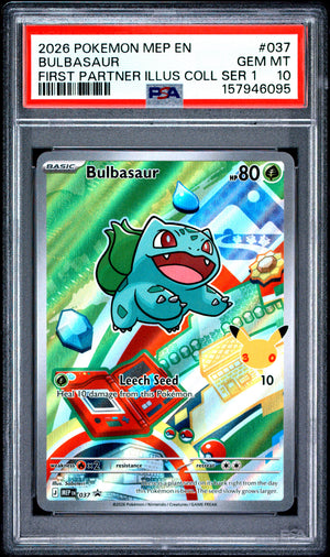 2026 POKEMON MEP EN-ME BLACK STAR PROMO | FIRST PARTNER ILLUSTRATION COLLECTION SERIES 1 #037 BULBASAUR PSA 10