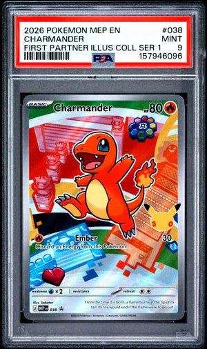 2026 POKEMON MEP EN-ME BLACK STAR PROMO | FIRST PARTNER ILLUSTRATION COLLECTION SERIES 1 #038 CHARMANDER PSA 9