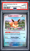 2025 POKEMON PRE EN-PRISMATIC EVOLUTIONS | MASTER BALL REVERSE HOLO #074 EEVEE PSA 10