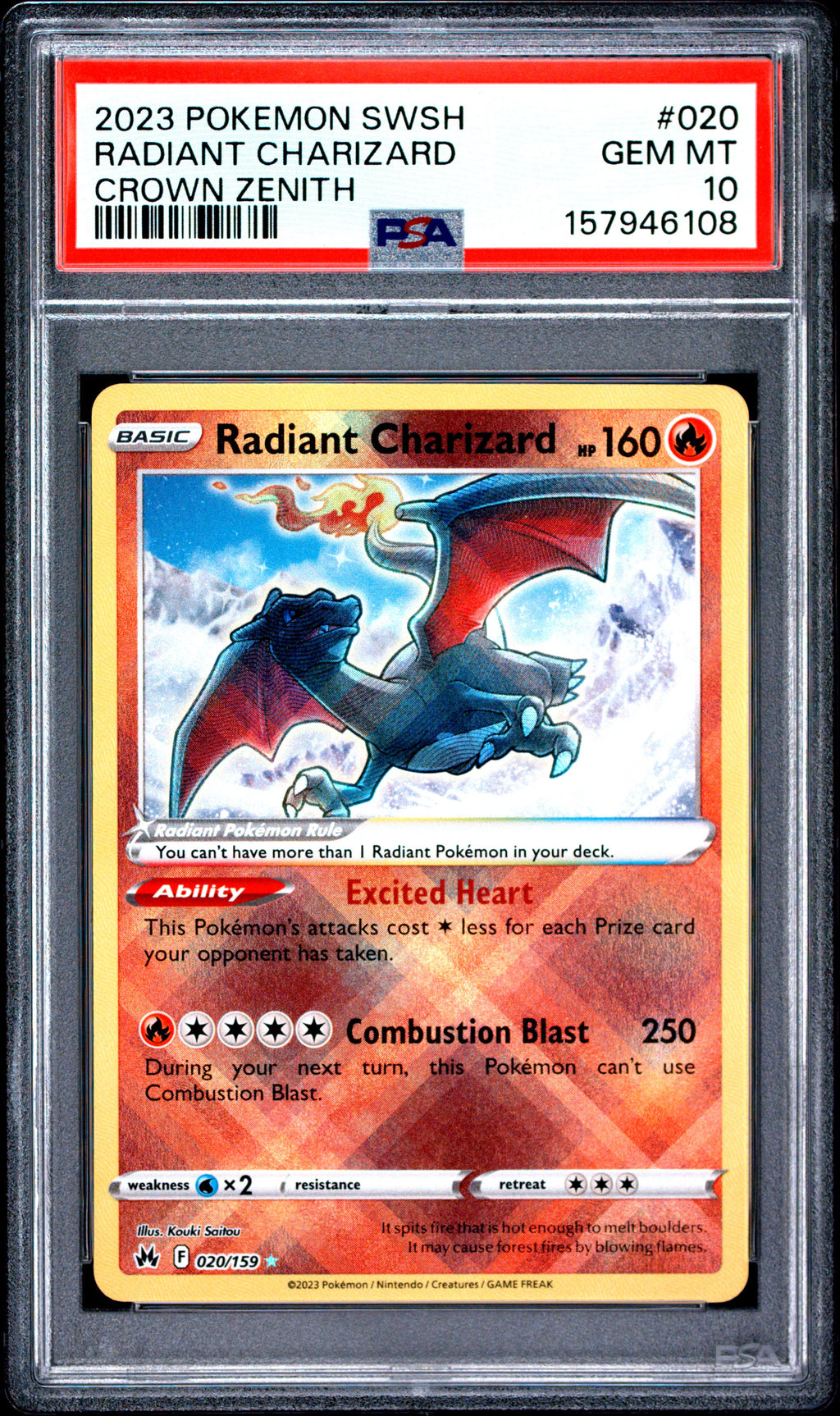 2023 POKEMON SWORD AND SHIELD CROWN ZENITH #020 RADIANT CHARIZARD PSA 10