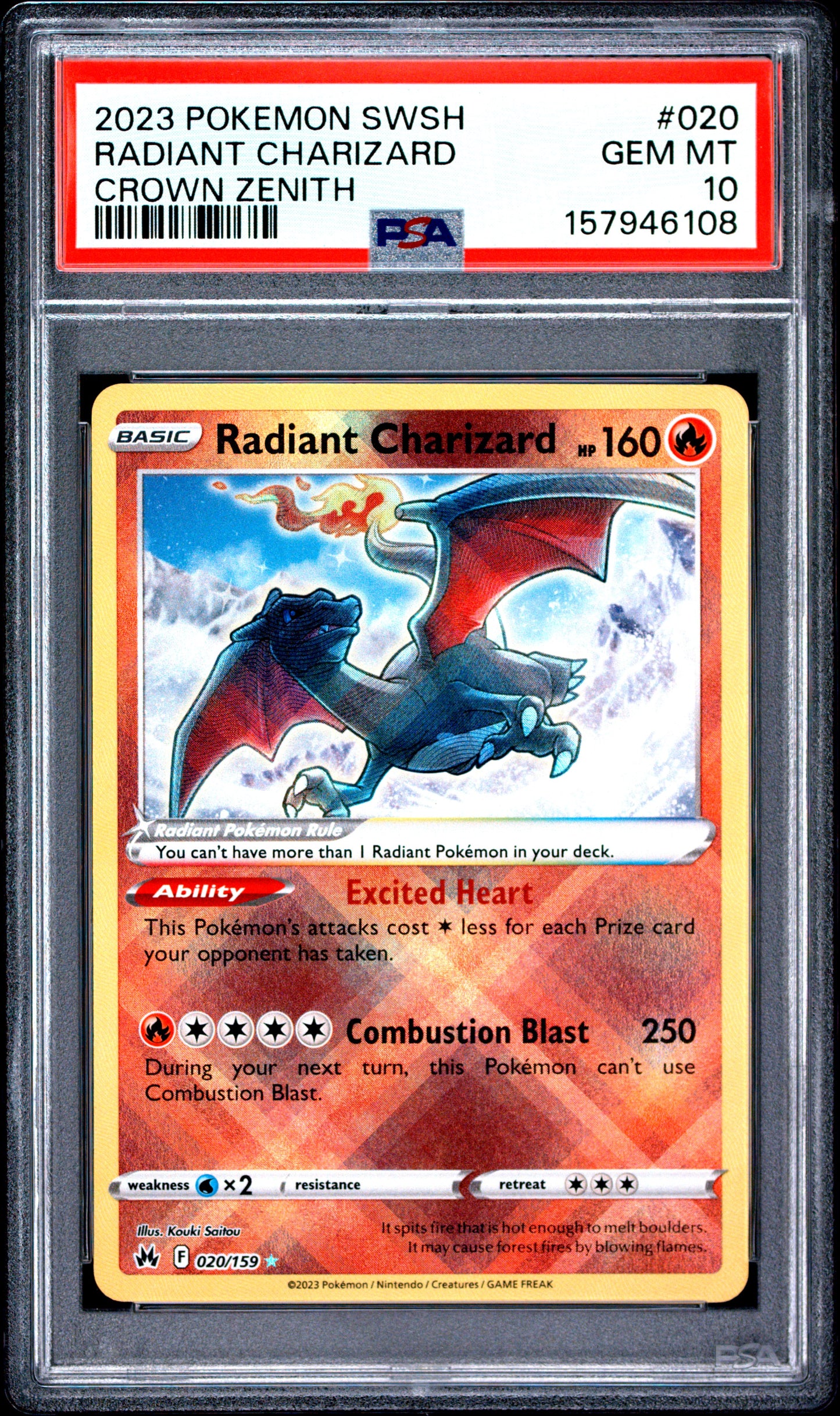 2023 POKEMON SWORD AND SHIELD CROWN ZENITH #020 RADIANT CHARIZARD PSA 10