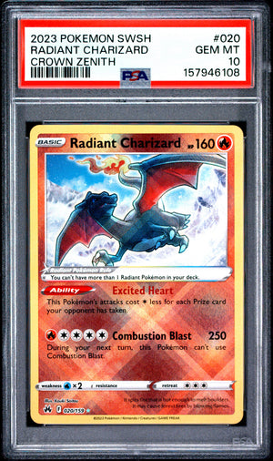 2023 POKEMON SWORD AND SHIELD CROWN ZENITH #020 RADIANT CHARIZARD PSA 10