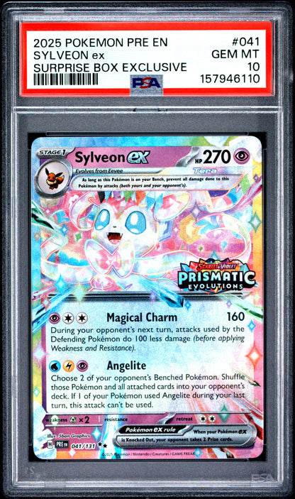 2025 POKEMON PRE EN-PRISMATIC EVOLUTIONS | SURPRISE BOX EXCLUSIVE #041 SYLVEON EX PSA 10