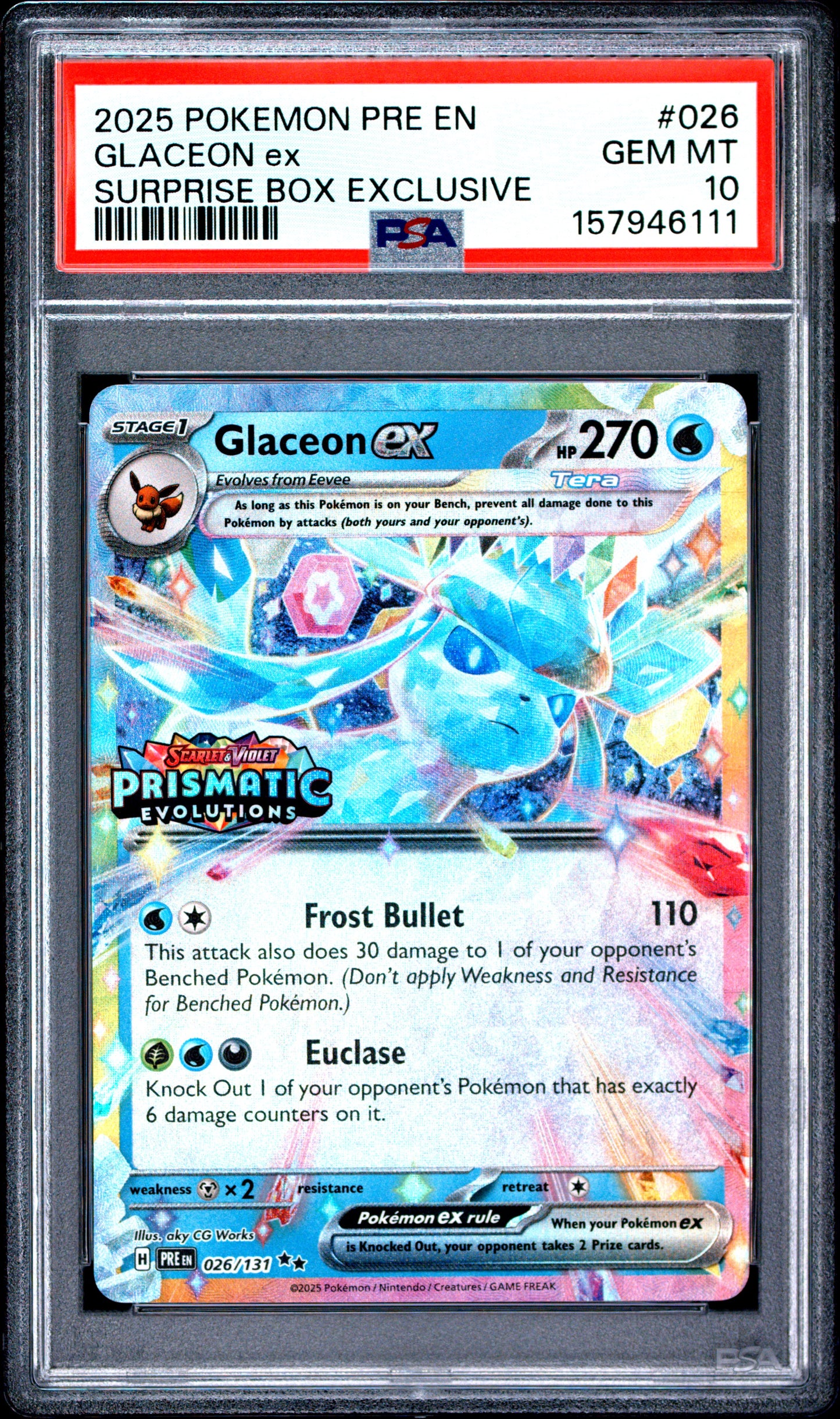 2025 POKEMON PRE EN-PRISMATIC EVOLUTIONS | SURPRISE BOX EXCLUSIVE #026 GLACEON EX PSA 10