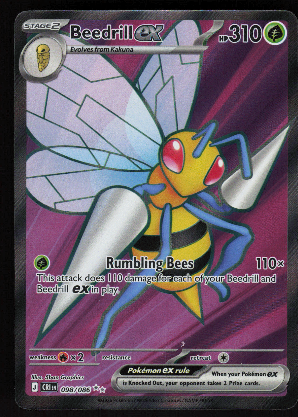 Beedrill ex Ultra Rare ME04: Chaos Rising 098/086 NM