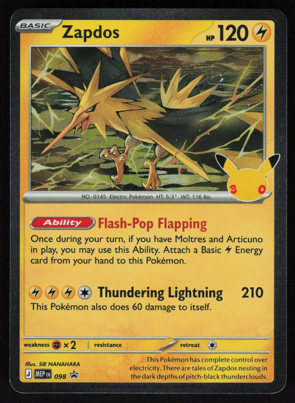 Zapdos - 098 (30th Celebration) Promo ME: Mega Evolution Promo 098