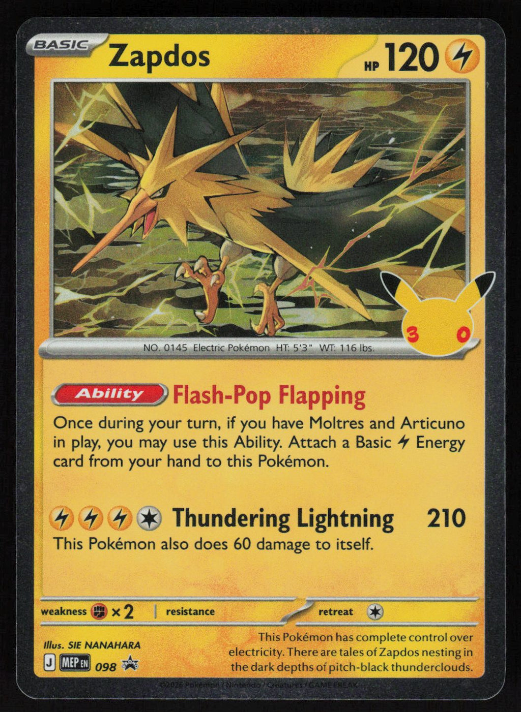 Zapdos - 098 (30th Celebration) Promo ME: Mega Evolution Promo 098