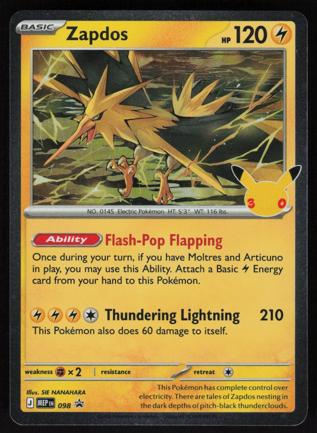 Zapdos - 098 (30th Celebration) Promo ME: Mega Evolution Promo 098