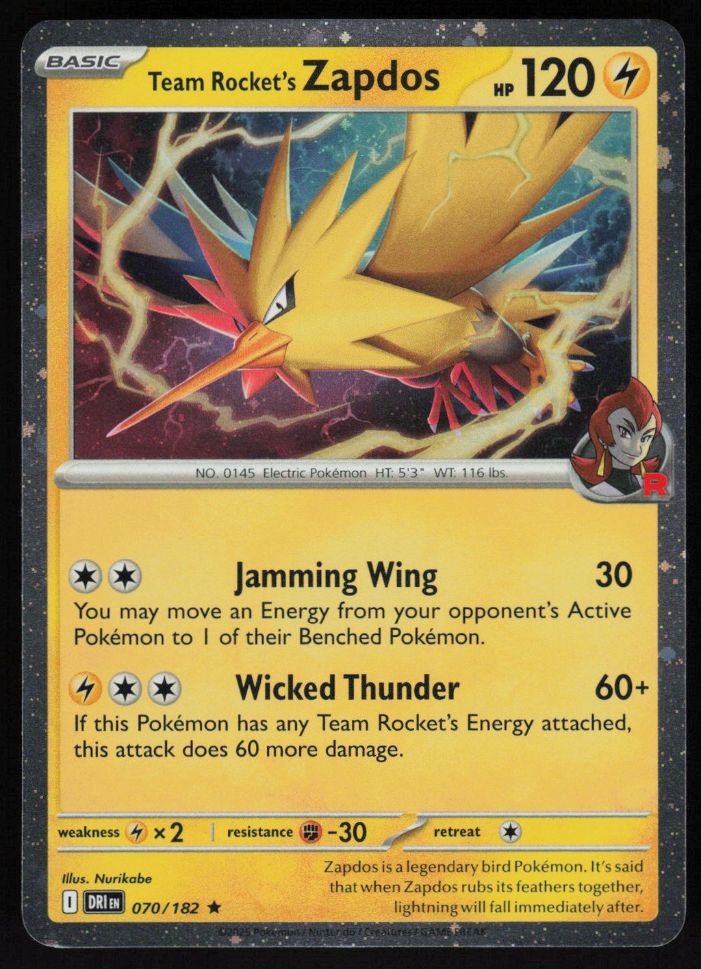 Team Rocket's Zapdos - 070/182 (Cosmos Holo)