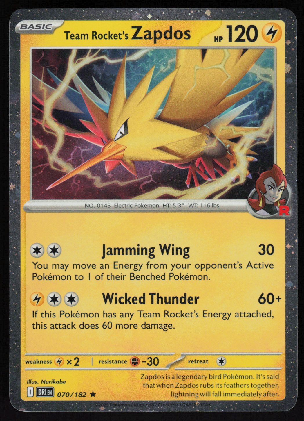 Team Rocket's Zapdos - 070/182 (Cosmos Holo)