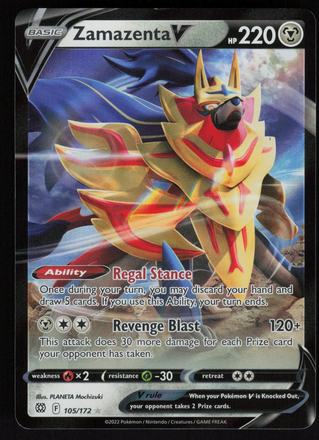 Zamazenta V Ultra Rare SWSH09: Brilliant Stars 105/172